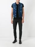 Ski distressed sleeveless jean jacket