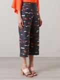 Abstract print wide leg cropped trousers