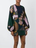 balloon-sleeve patchwork dress