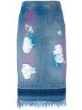 distressed denim pencil skirt