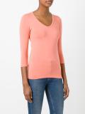 three-quarters sleeve V-neck T-shirt