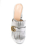 metallic fringed mules