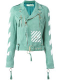 striped print biker jacket