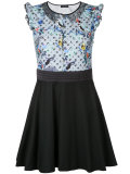 lace insert bird print dress