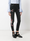 Birds of Paradise embroidered cropped jeans