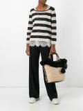 lace detailing striped blouse