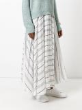 gathered striped midi skirt