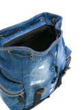 patch distressed denim backpack