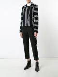 striped pattern biker jacket