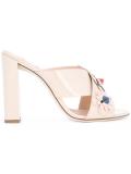 flower appliqué crossover sandals