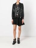 biker jacket with silver tone zippers