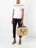 woven cat motif tote