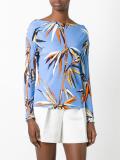 leaves print boatneck T-shirt