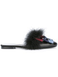 triple bow feathered mules