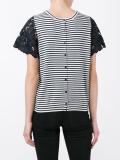 lace sleeve striped T-shirt