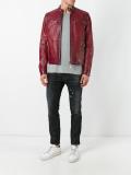zipped panel leather jacket