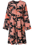 bird pattern flared dress