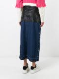 leather effect panel long denim skirt