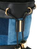 denim patchwork bucket shoulder bag 