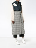 gingham and denim trench coat