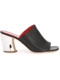 curved metallic heel mules