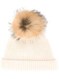 detachable pompom ribbed hat