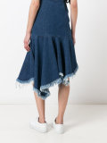 frayed trim pleated denim skirt 