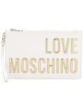 metallic logo zipped clutch