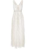 floral embroidered ruffled gown