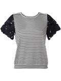 lace sleeve striped T-shirt