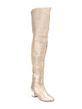 metallic thigh length boots