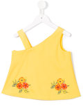 floral embroidered asymmetric sleeve top
