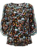 printed ruffle trim blouse