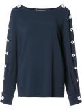 flower appliqué boatneck blouse