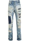 distressed patchwork jeans
