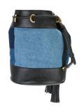 denim patchwork bucket shoulder bag 
