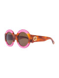 glitter tortoiseshell round sunglasses