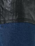 leather effect panel long denim skirt