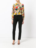 flower print collarless shirt