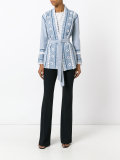 patterned waist-tie blazer