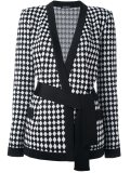 checked belted cardigan