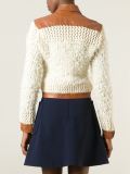 leather trim knitted jacket