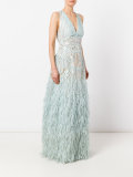 feather effect sheer gown