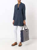 striped denim shopping bag