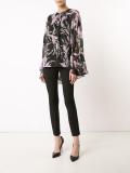 pleated trim printed blouse 
