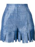 Silk Cutout Fringe Shorts