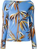 leaves print boatneck T-shirt