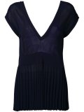 pleated rib v-neck top