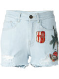 beach patch denim shorts
