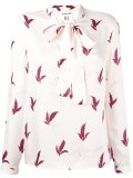 leaf print pussy bow blouse